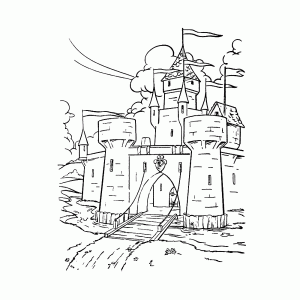 A castle with a moat and a drawbridge