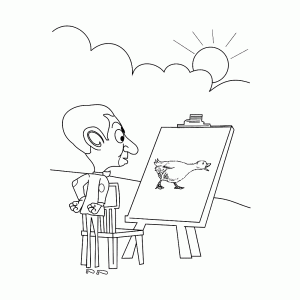 Mr Bean schildert een eend