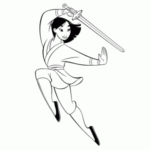 Fa Mulan oefent met het zwaard
