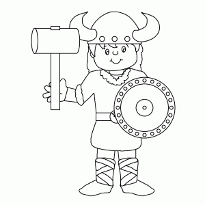Viking boy with a toy battle hammer
