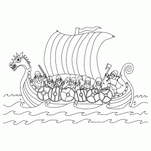 Een langschip met vikingen op zee