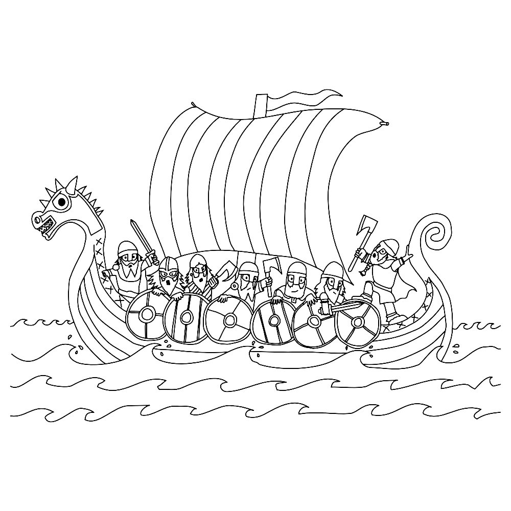 bekijk A viking long boat at sea kleurplaat