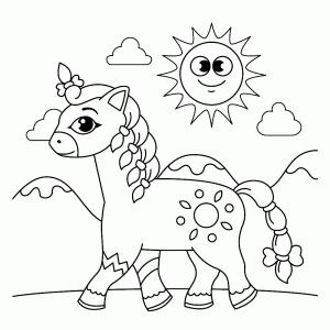 Een vrolijk paardje in de zon