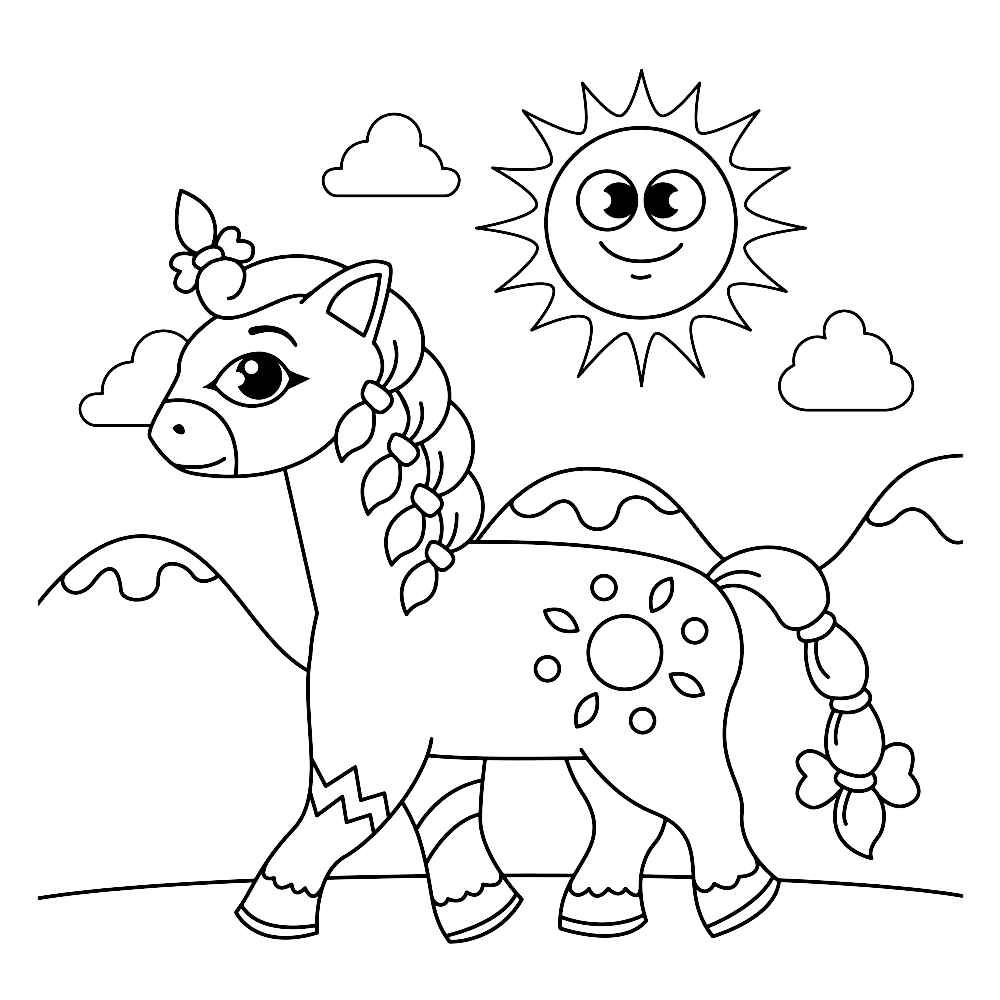 bekijk Een vrolijk paardje in de zon kleurplaat