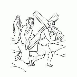 Simon van Cyrene draagt het kruis voor Jezus