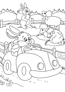 The Easter Bunny drives a car