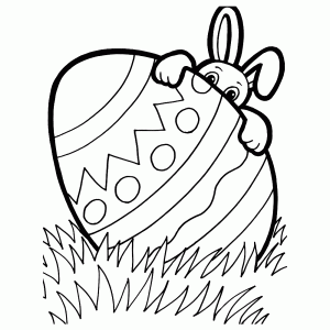 The Easter Bunny hides behind a huge Easter Egg