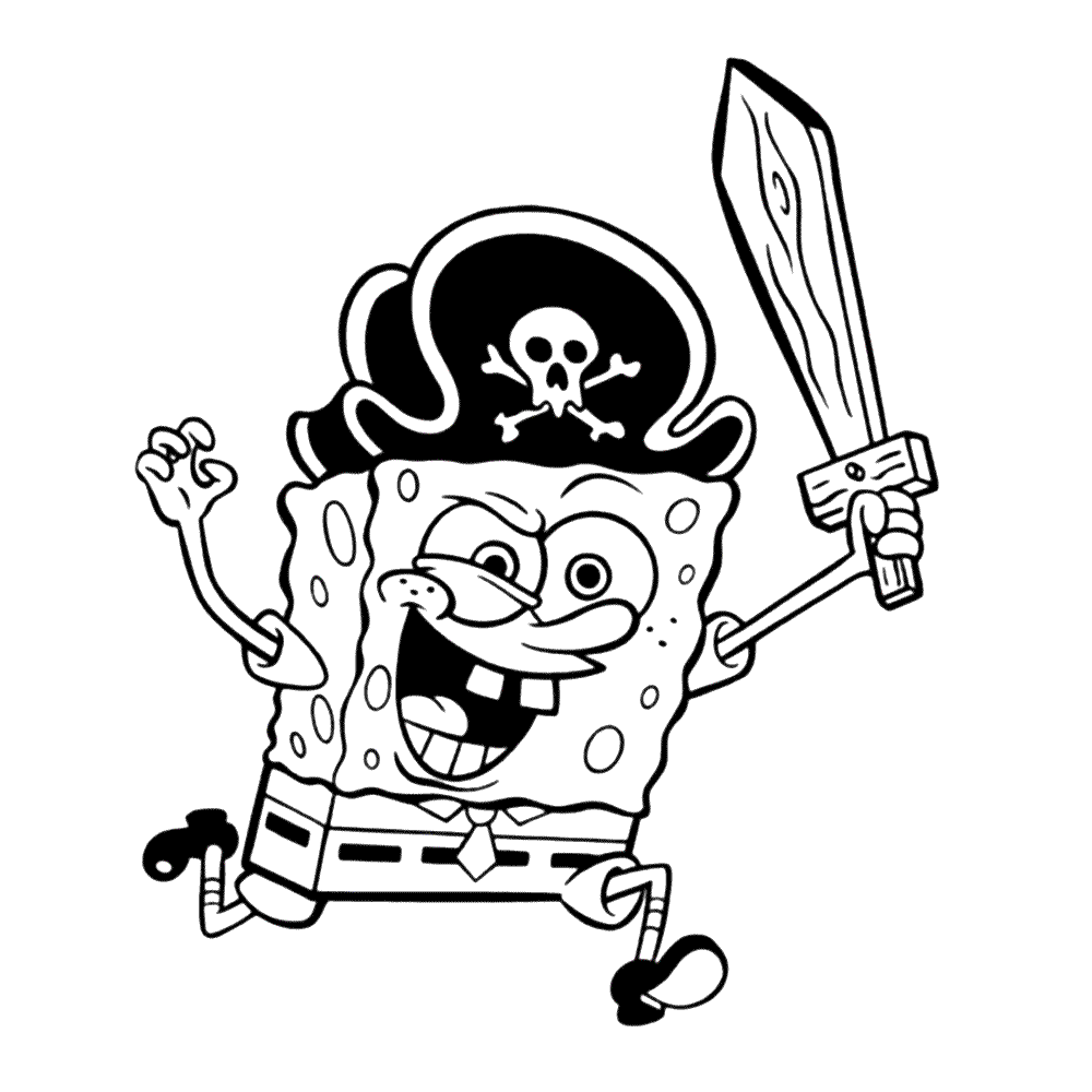 bekijk Spongebob als piraat kleurplaat