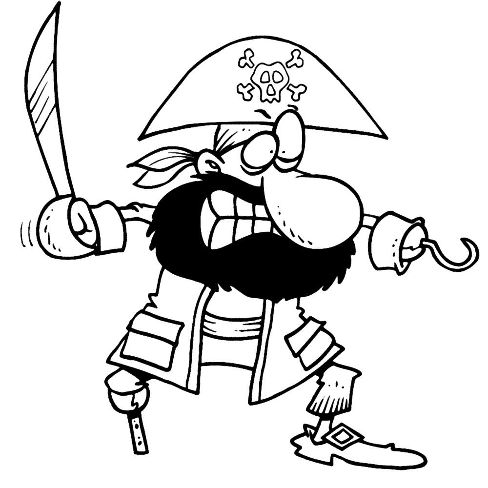bekijk Een piraat met een haak en houten been kleurplaat