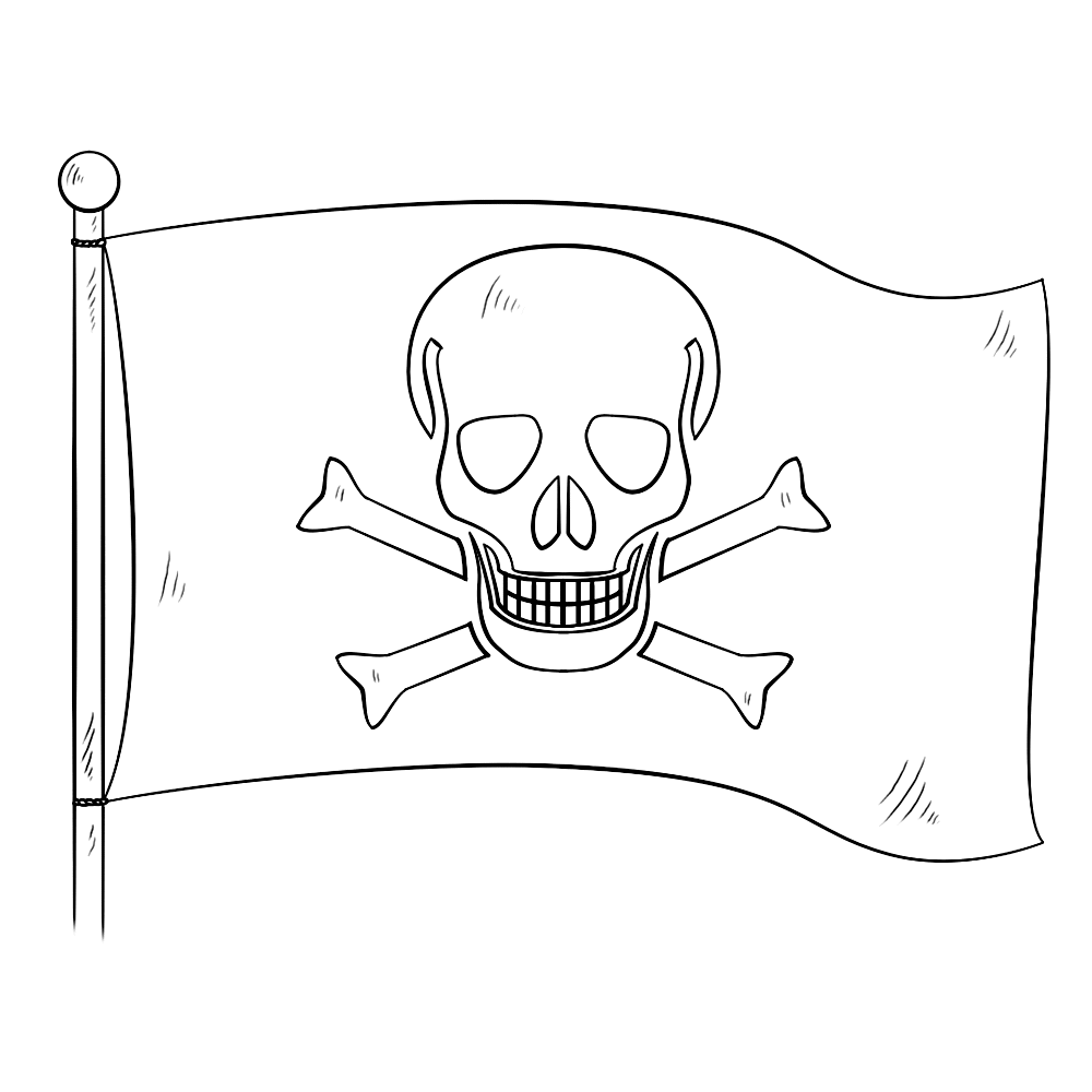 bekijk Piratenvlag – een schedel met twee botten kleurplaat