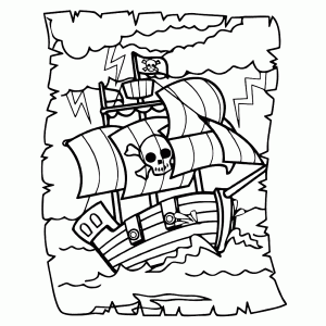 Een piratenschip vaart over de wilde zee