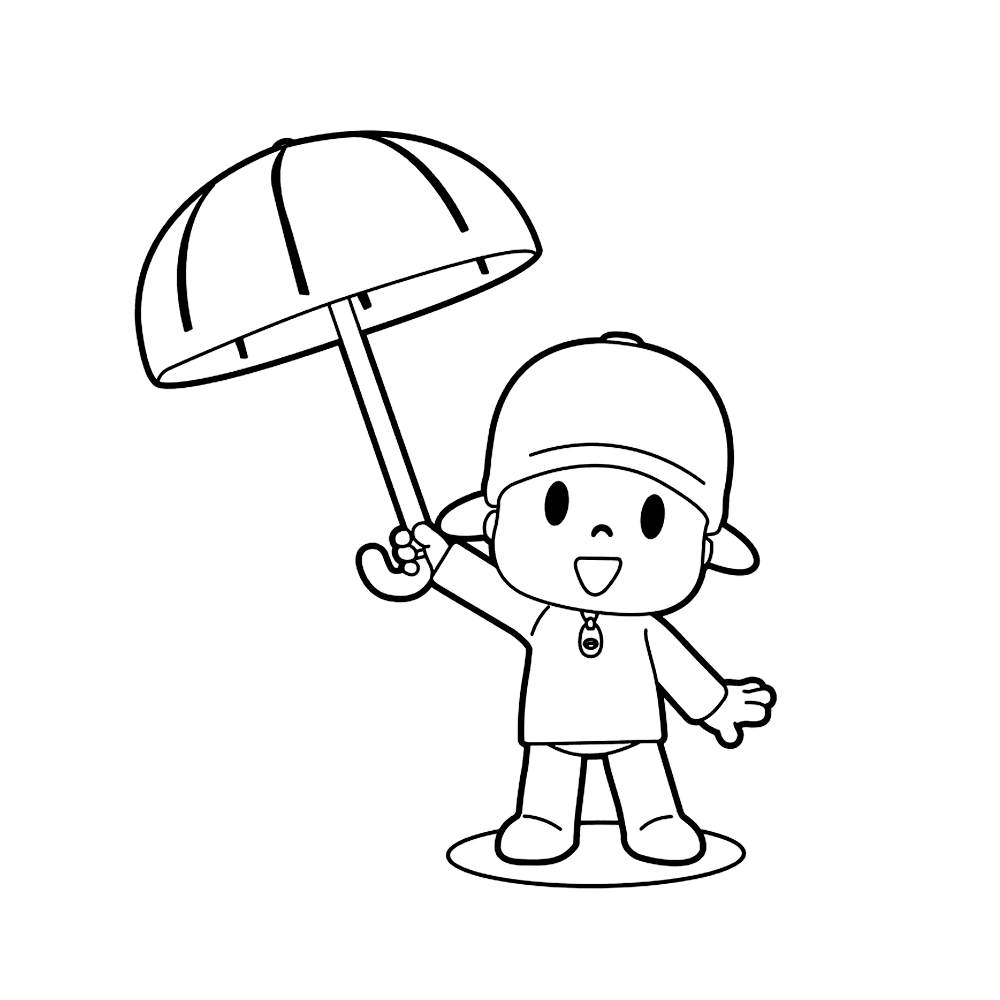 Pocoyo met een paraplu