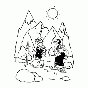 Popeye & Olijfje wandelen in de bergen