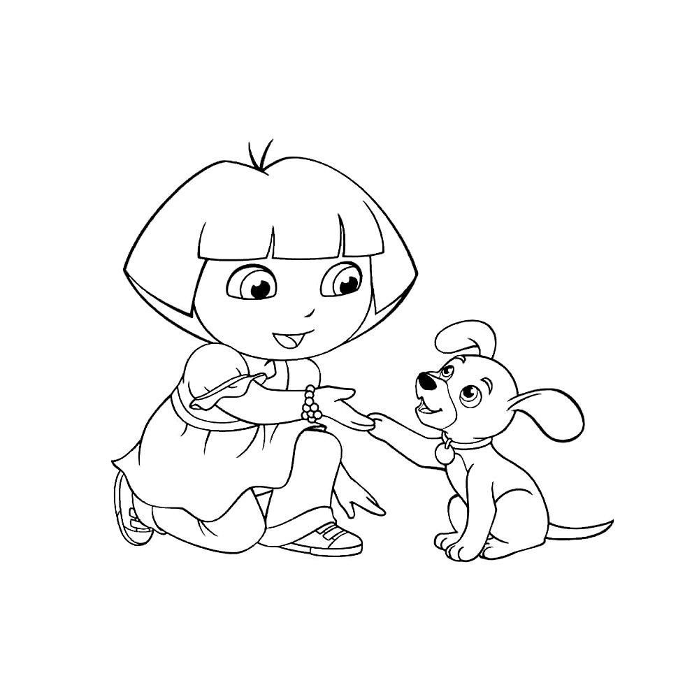 bekijk Dora met een puppy kleurplaat