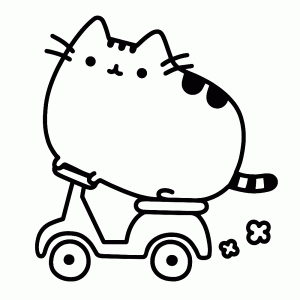 Pusheen rides a moped