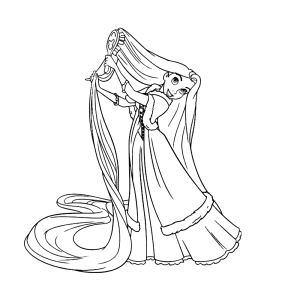 Rapunzel kamt haar lange haar