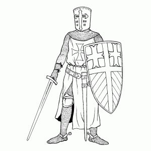 Templar knight with shield and sword