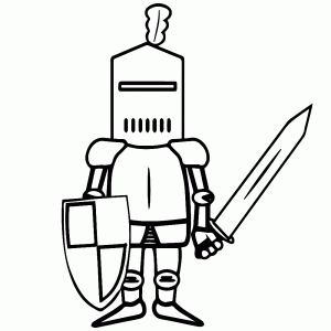Cartoon ridder met zwaard & schild