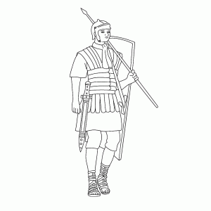 Een Romeinse soldaat met schild en speer