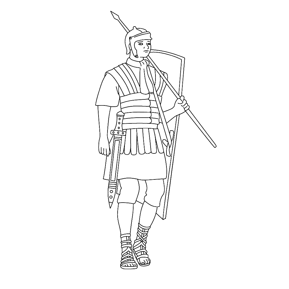 bekijk Een Romeinse soldaat met schild en speer kleurplaat