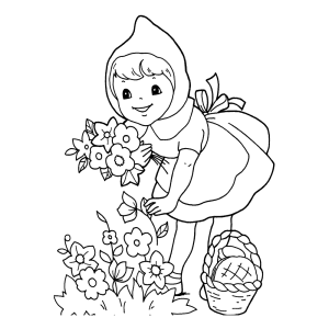 Roodkapje plukt bloemen
