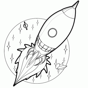 A rocket flies through space