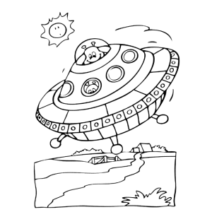 An alien in a flying saucer