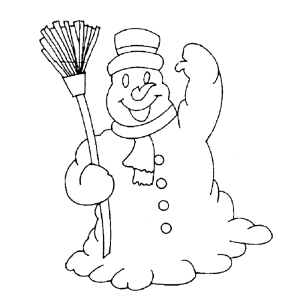Een vrolijke sneeuwpop met een bezem.