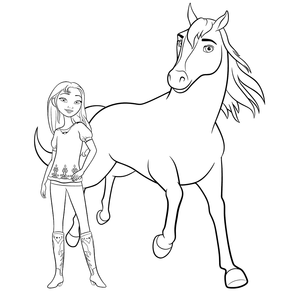 bekijk Lucky met haar paard Spirit kleurplaat