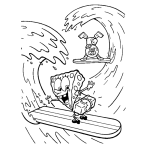 Spongebob en Sandy surfen