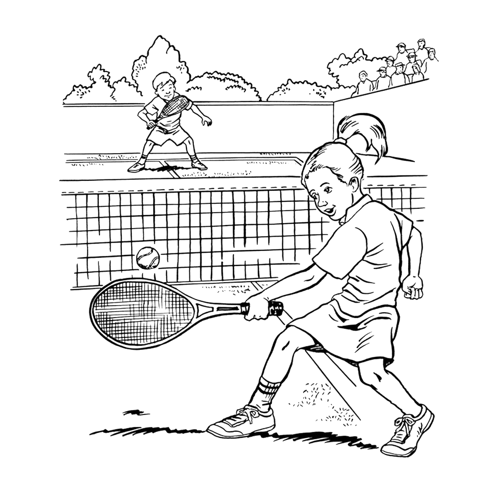 bekijk meisje en jongen spelen een potje tennis kleurplaat
