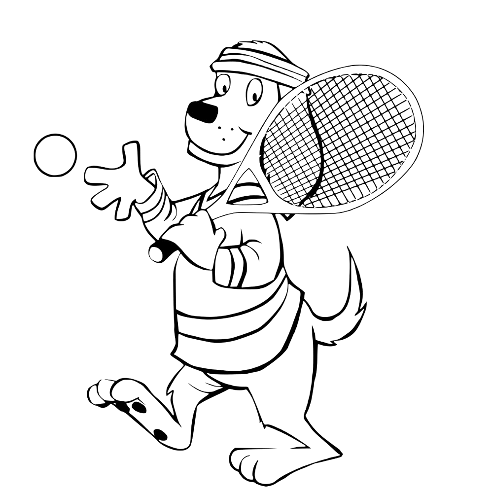 bekijk hond speelt tennis kleurplaat