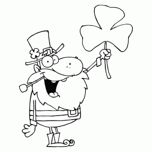 Een leprechaun (kabouter) met een klaverblad