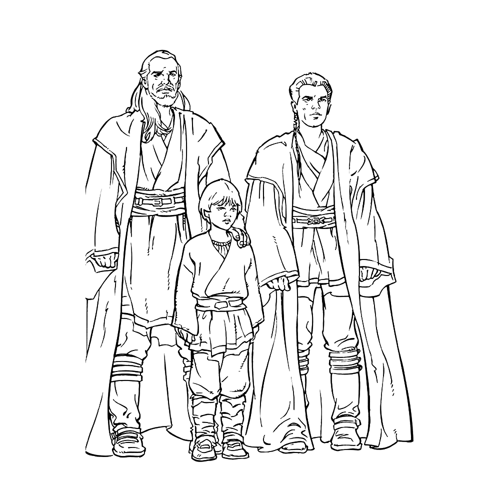 bekijk Obi-Wan, Anakin en Qui-Gon Jinn kleurplaat