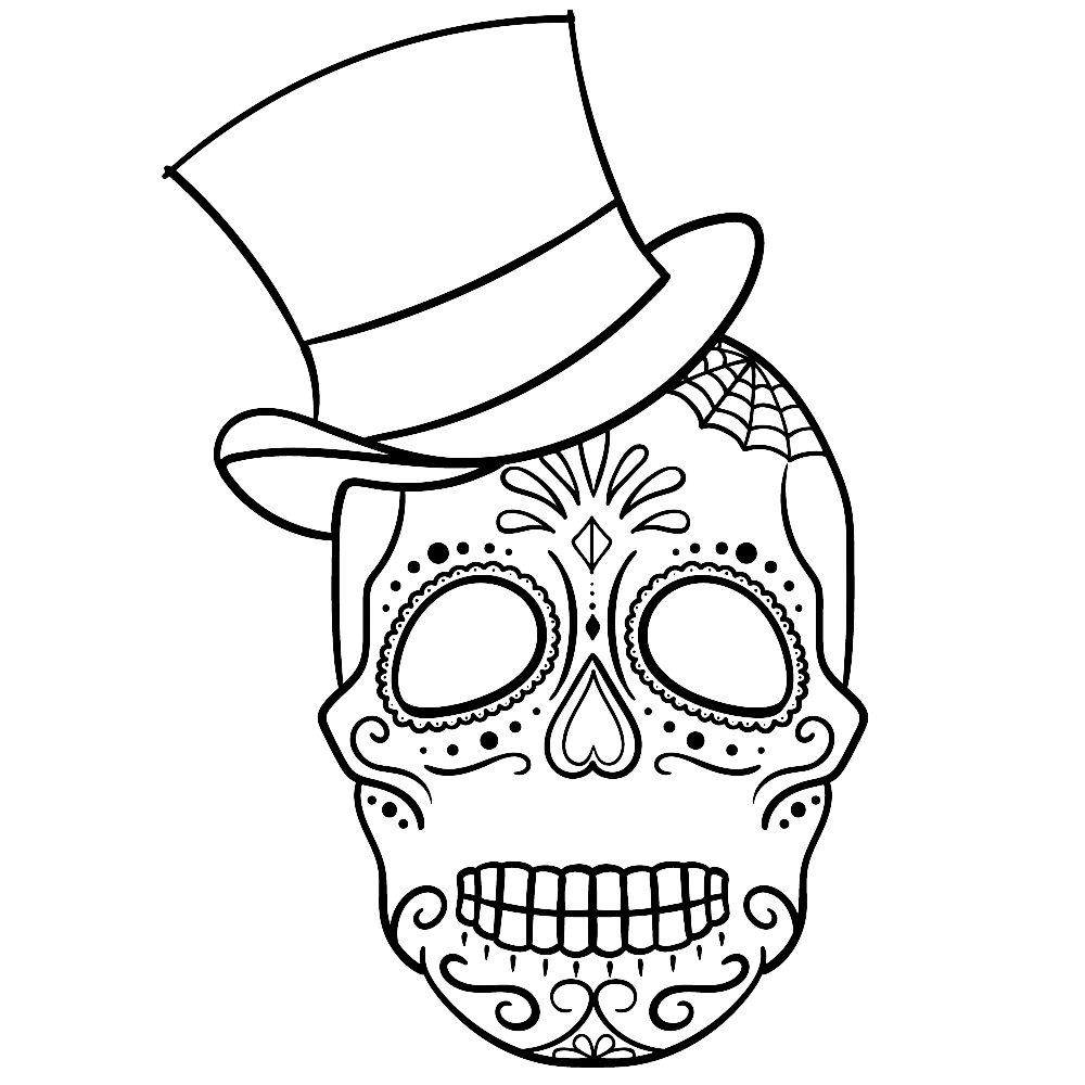bekijk Skull with a tall hat kleurplaat