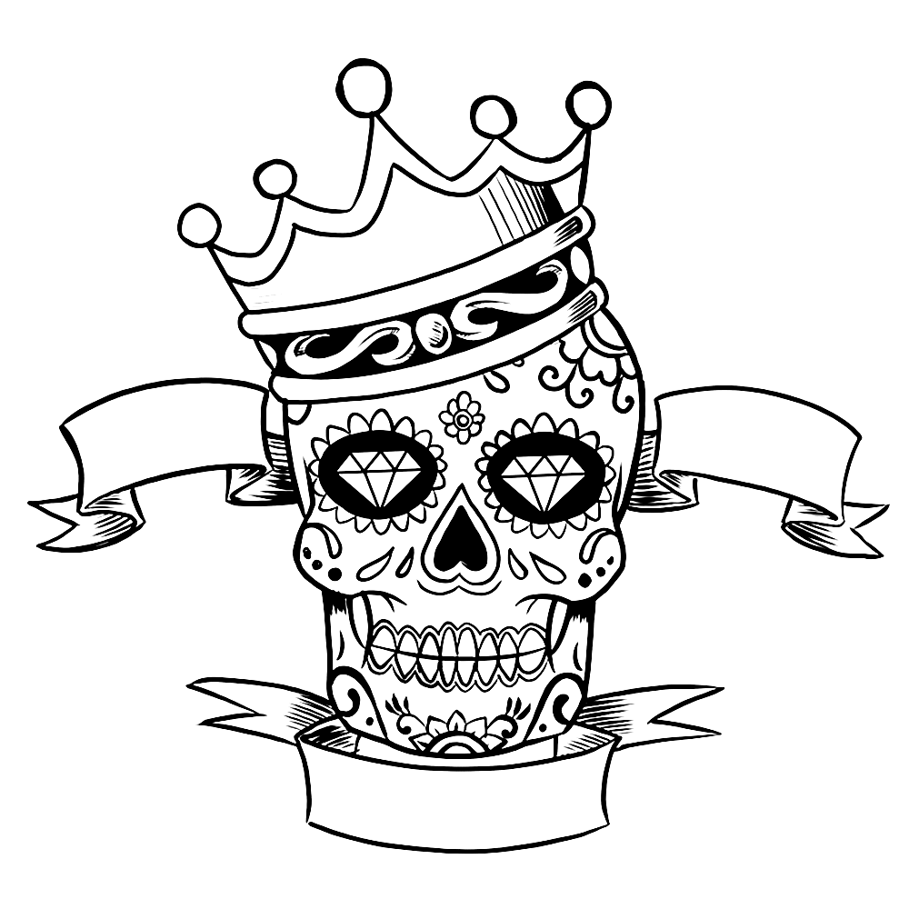 bekijk Sugar skull with crown kleurplaat