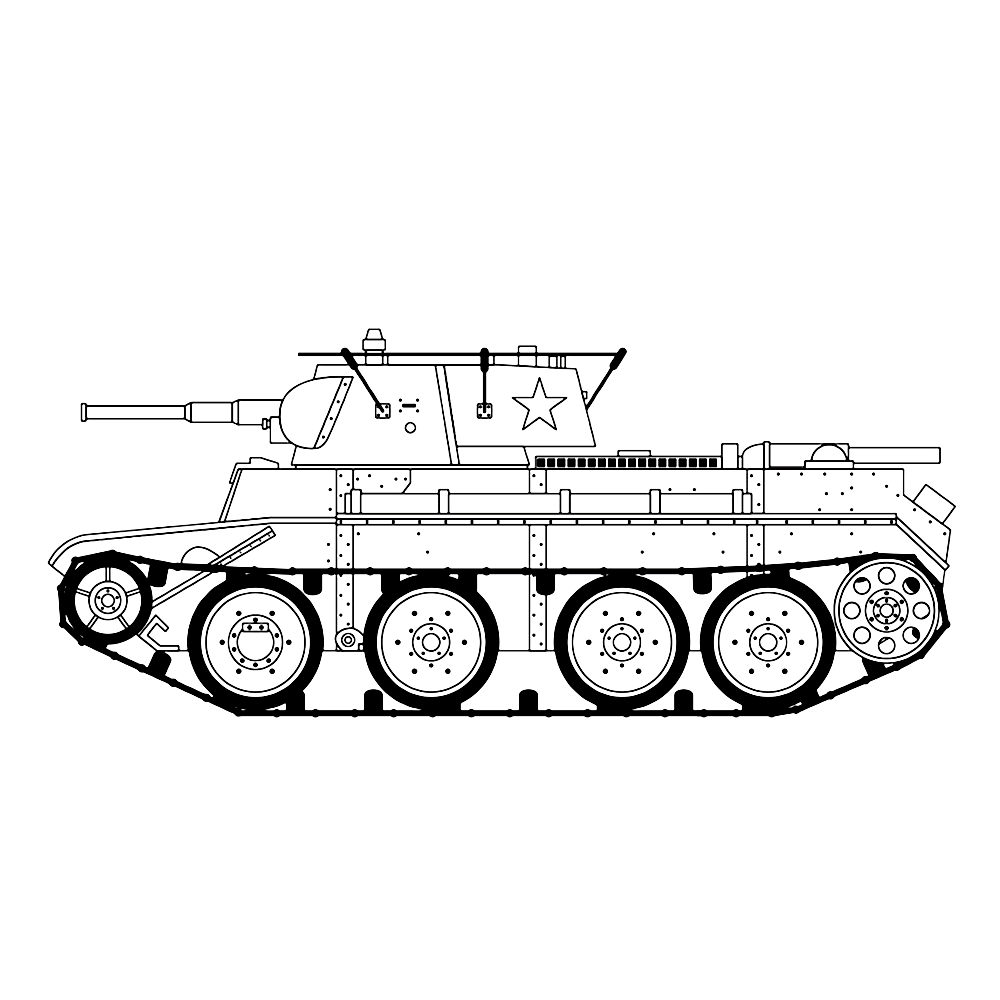 bekijk Russische BT-7 tank kleurplaat