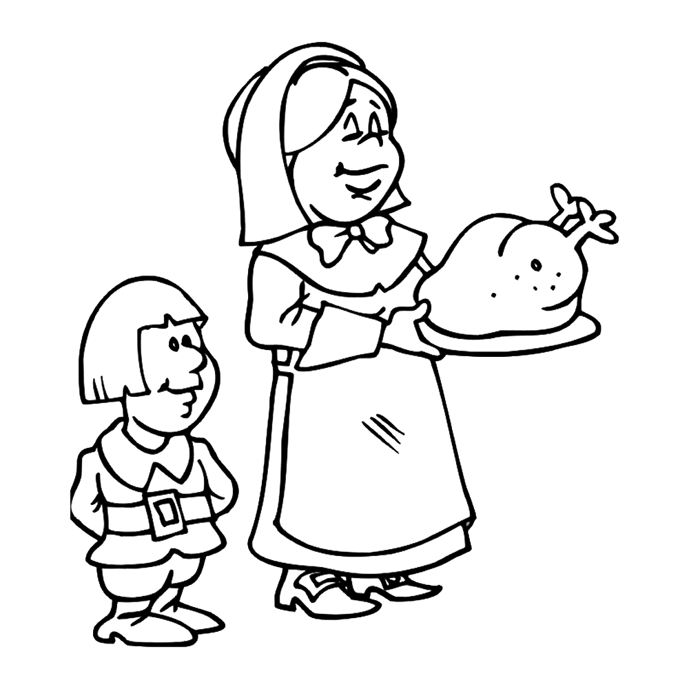 bekijk Een kolonistenmoeder met haar zoontje kleurplaat