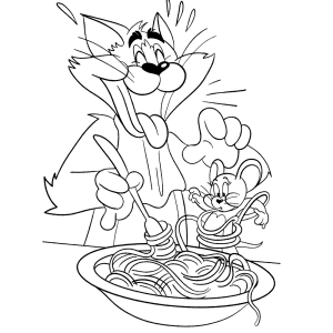 Tom & Jerry eten spaghetti