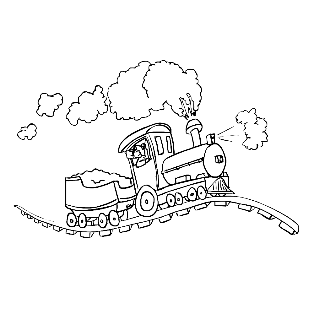 bekijk Een treintje rijdt over een heuvel kleurplaat