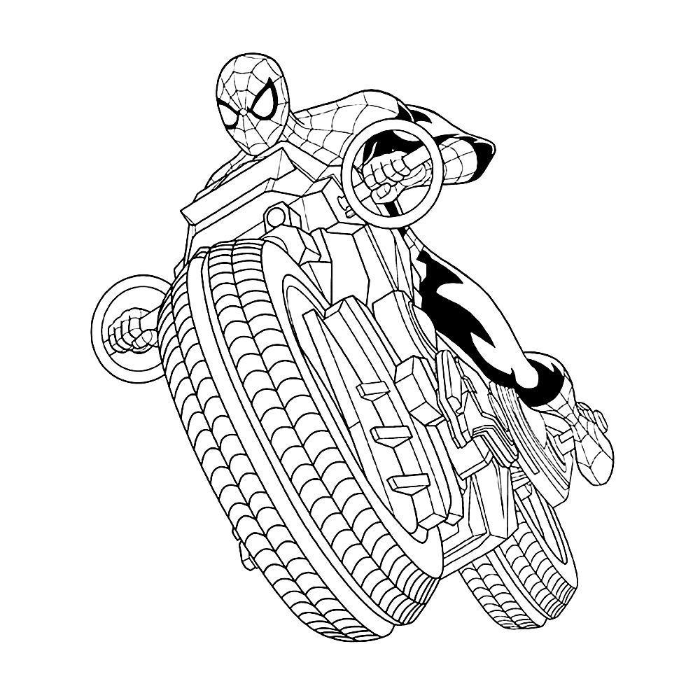 bekijk Spiderman op de motor kleurplaat