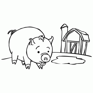 Een varkentje bij een boerenschuur
