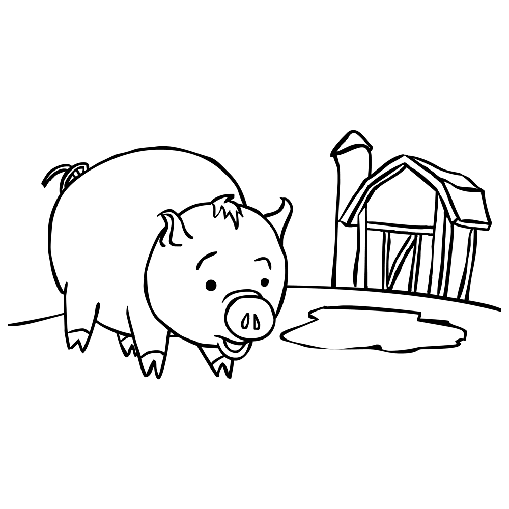 bekijk Een varkentje bij een boerenschuur kleurplaat