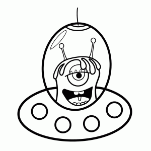 An funny looking alien in his flying saucer