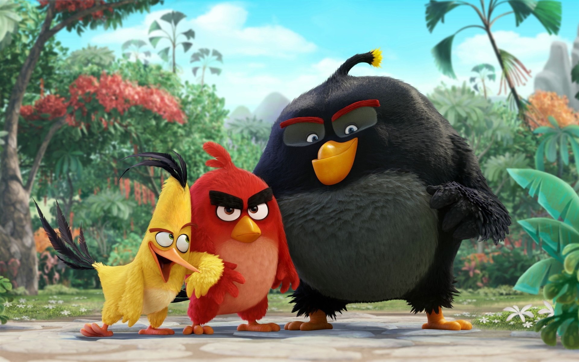 download wallpaper: The Angry Birds Movie – Chuck, Red en Bomb wallpaper