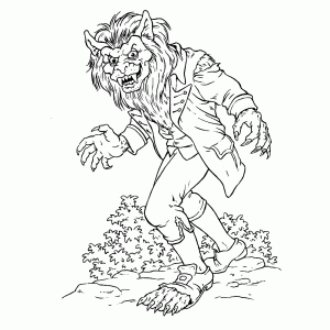Een weerwolf sluipt door het bos