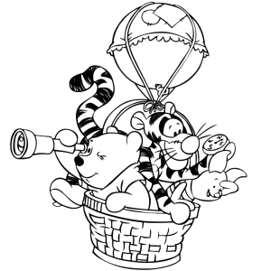Winnie de Pooh en vriendjes in een luchtballon