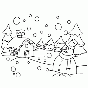 A snowman in a snowy winter landscape