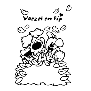 Woezel en Pip spelen in de herfstbladeren